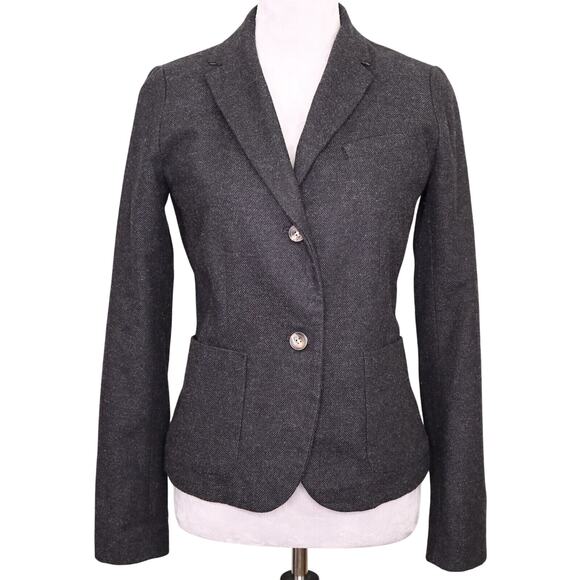 Gap Jacket Womens 4 Charcoal Gray Wool Blend Tweed Academy Blazer Lined Career - Picture 1 of 15
